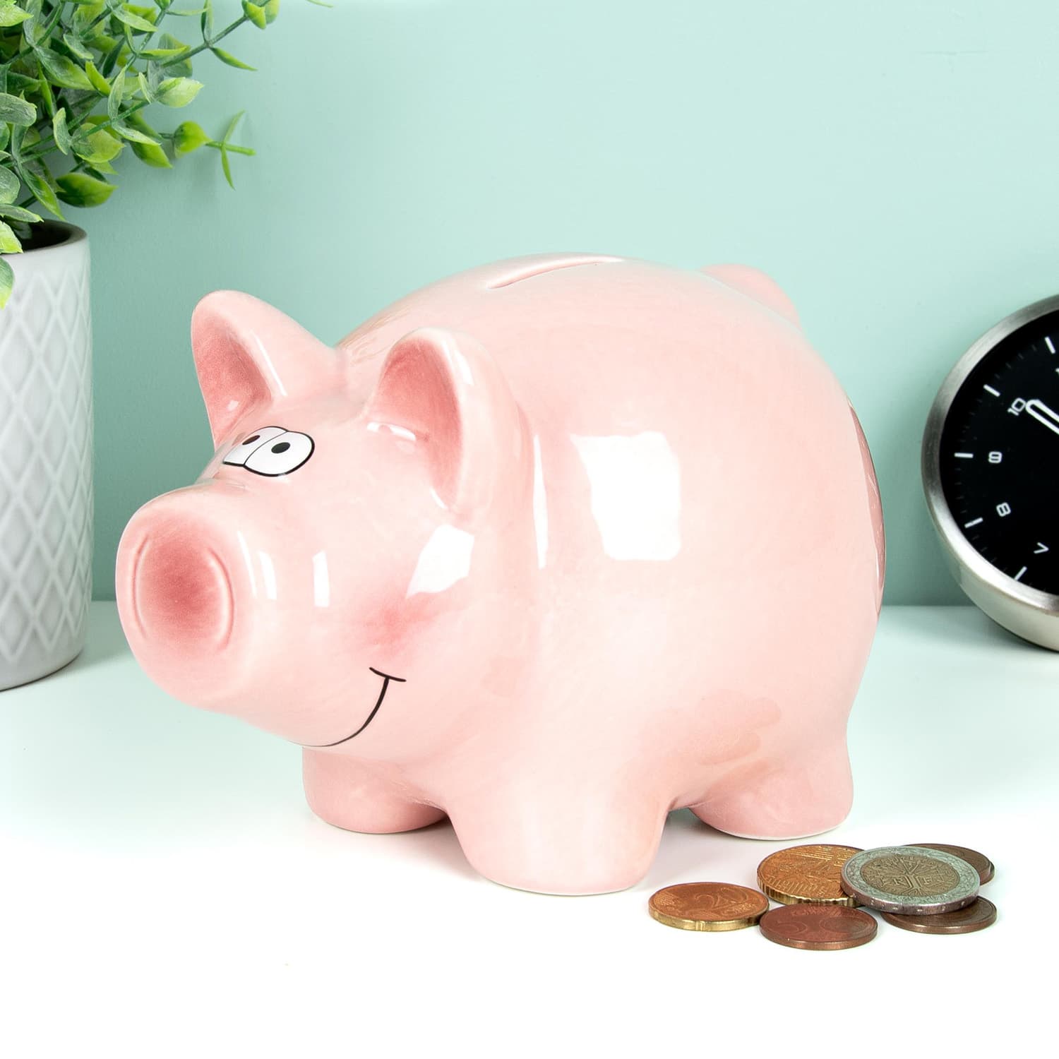 OOTB Spaarvarken Met Slot - Roze Keramiek